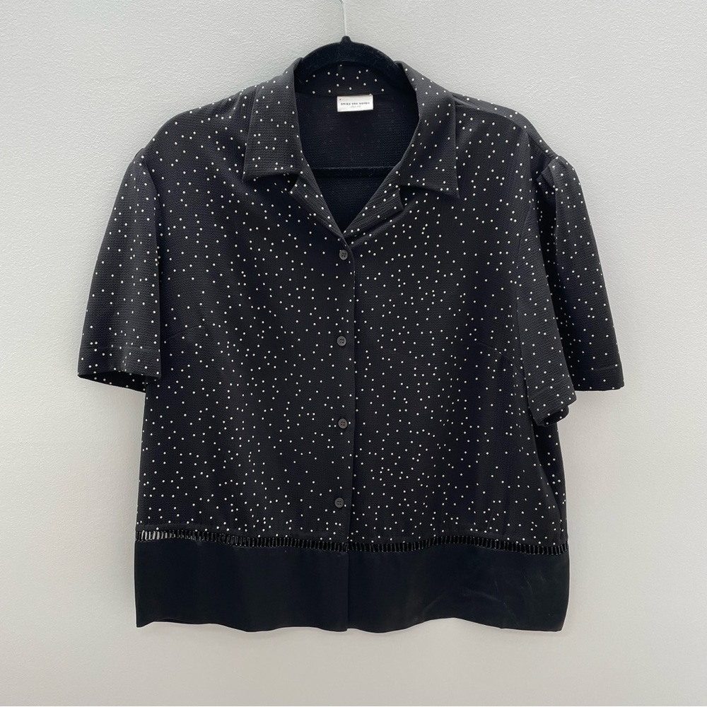 Dries Van Noten black with white polka dot blouse. Size EU 42